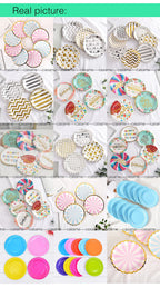 Pink Blue Stripe Dot Disposable Tableware Sets Paper Cups Plate Straws Fork Disposable Sets Wedding Birthday Party Decorations