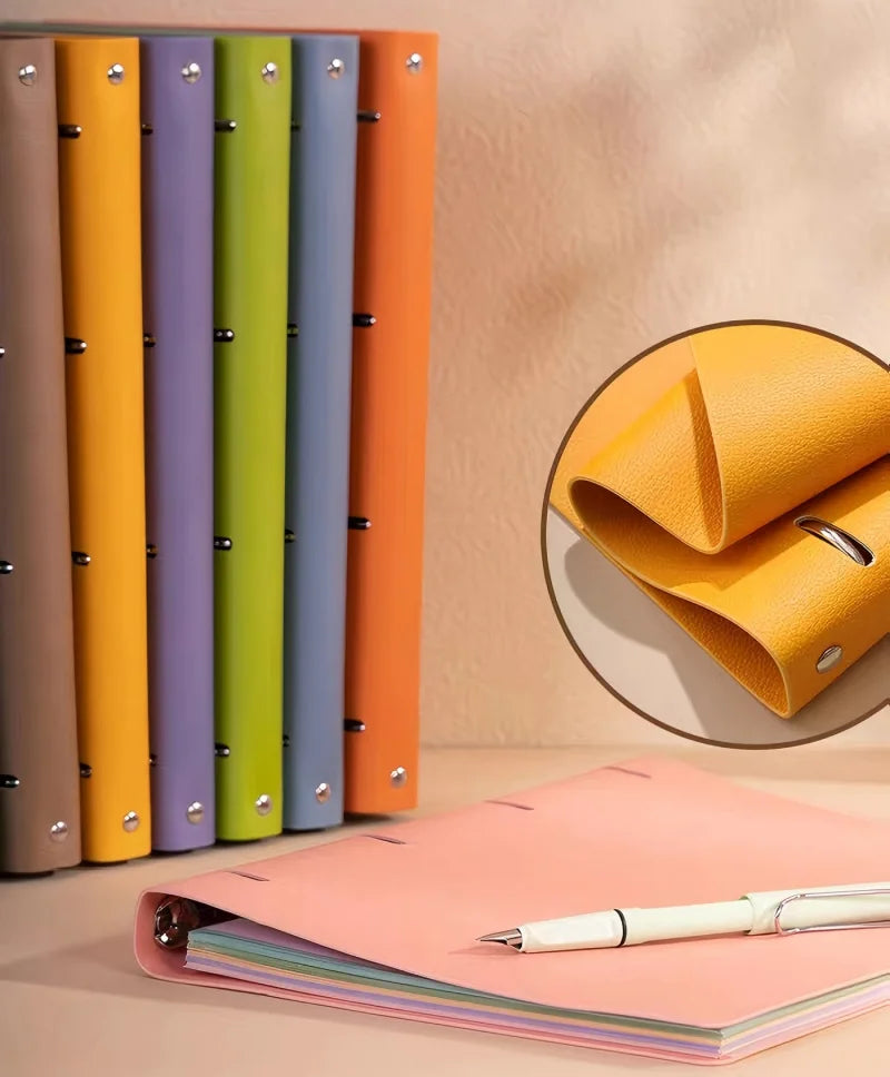 New A4 PU Leather Notebook Binder, Refillable 3/4 Round Ring Binder Cover for A4 Filler Paper, Notebook Personal Planner Binder