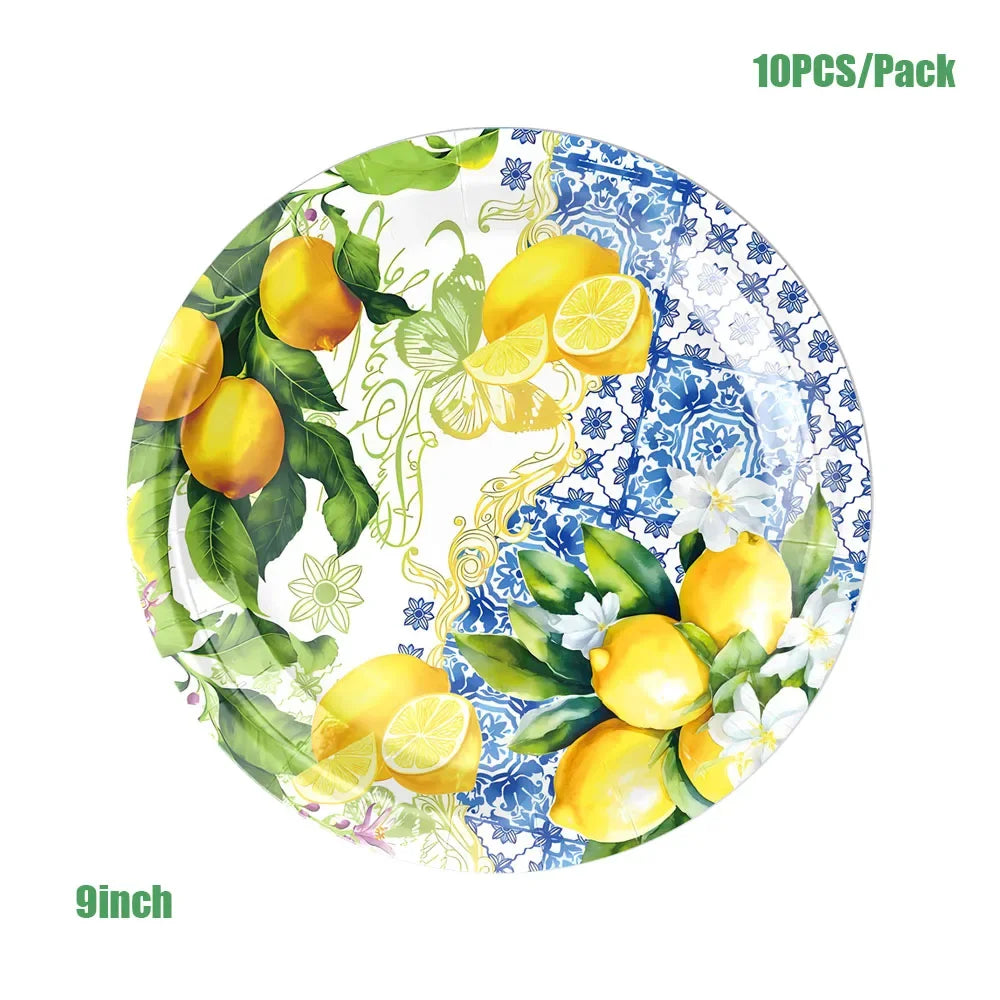 Lemon Birthday Decoration Sicilian Lemon Paper Plates Cups Napkins Tablecloth Banners Spiral Baptism Dolce Vita Party Supplies