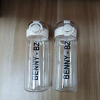 DIY 400MLSchool Bottle Plastic Customize Print Name Kid's Children Cup Straw Tube Ring Handle Easy Take Food Safety Material