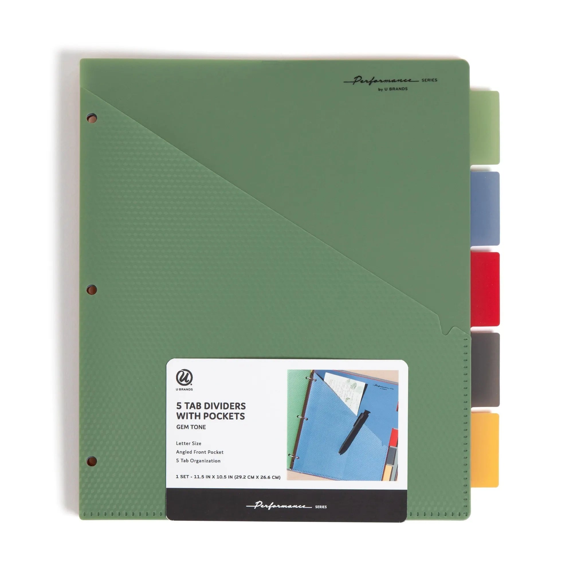 Gem Tone 5 Tab Poly Divider Set With Pockets For Binders, Durable School Office Organizer Insert Sheets