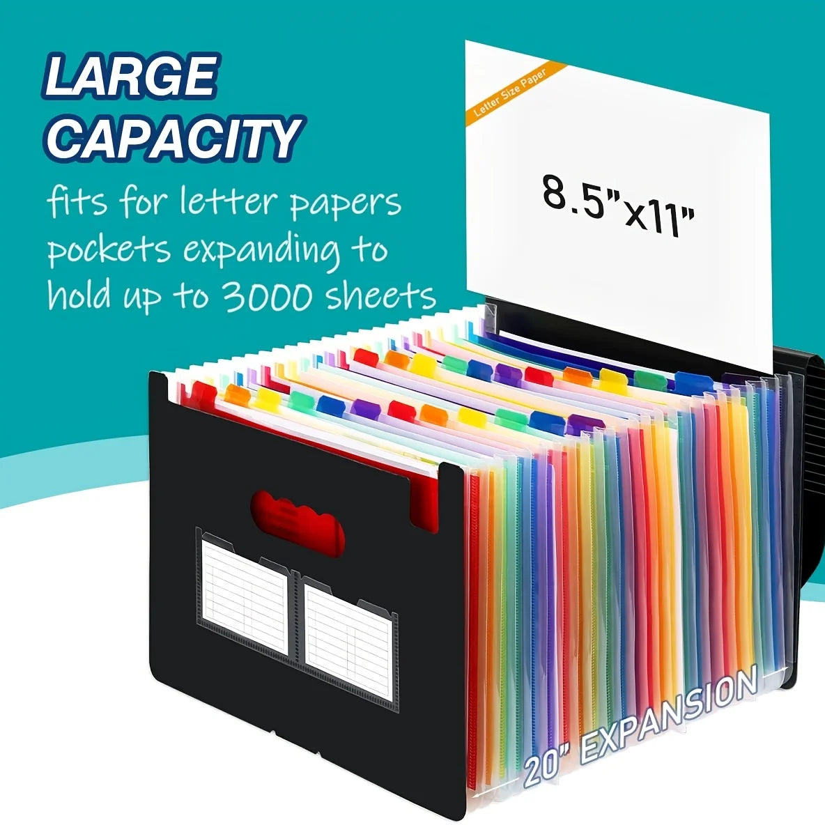 Expanding File Folder, 13/24 Pocket Accordion A4 Letter Size Portable Document Organizer with Colored Tabs，For students
