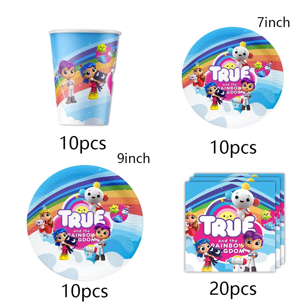 True Rainbow Kingdoms Birthday Party Decoration Disposable Tableware Balloons Paper Plate Napkins kids Baby Shower Supplies