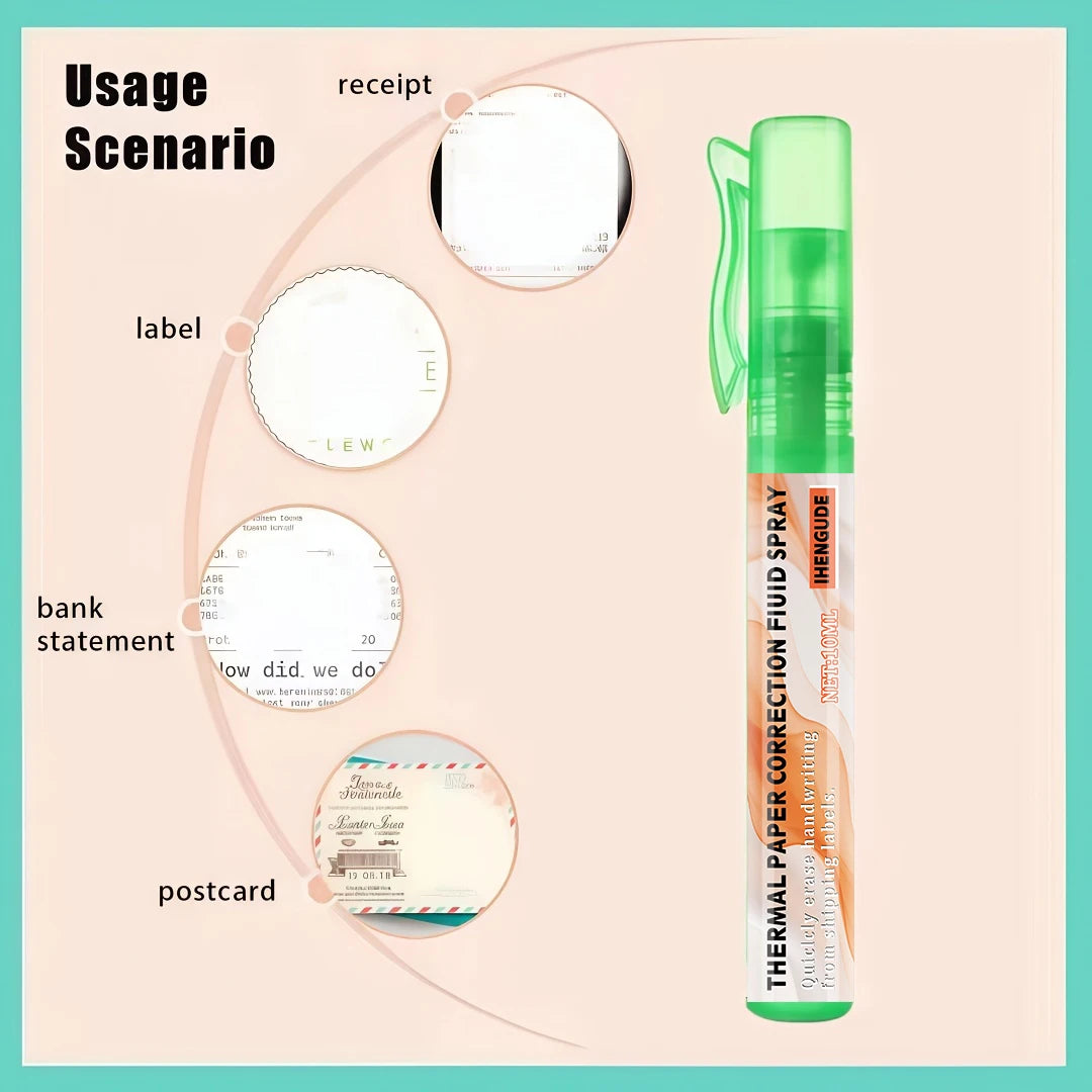 10ml Erasing Liquid Spray Pen - a Quick Correction Fluid Suitable for Thermal Paper, Can Quickly Erase Data, Protect Personal Information, and Is a Portable and Convenient Tool