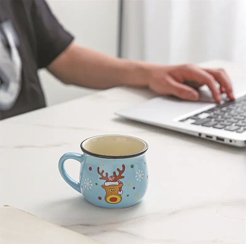 150ML Ceramic Christmas Mugs Cartoon Santa Style Cute Elk Snowman Mousse Cup for Office Home Breakfast Milk Mug Kids Xmas Gifts