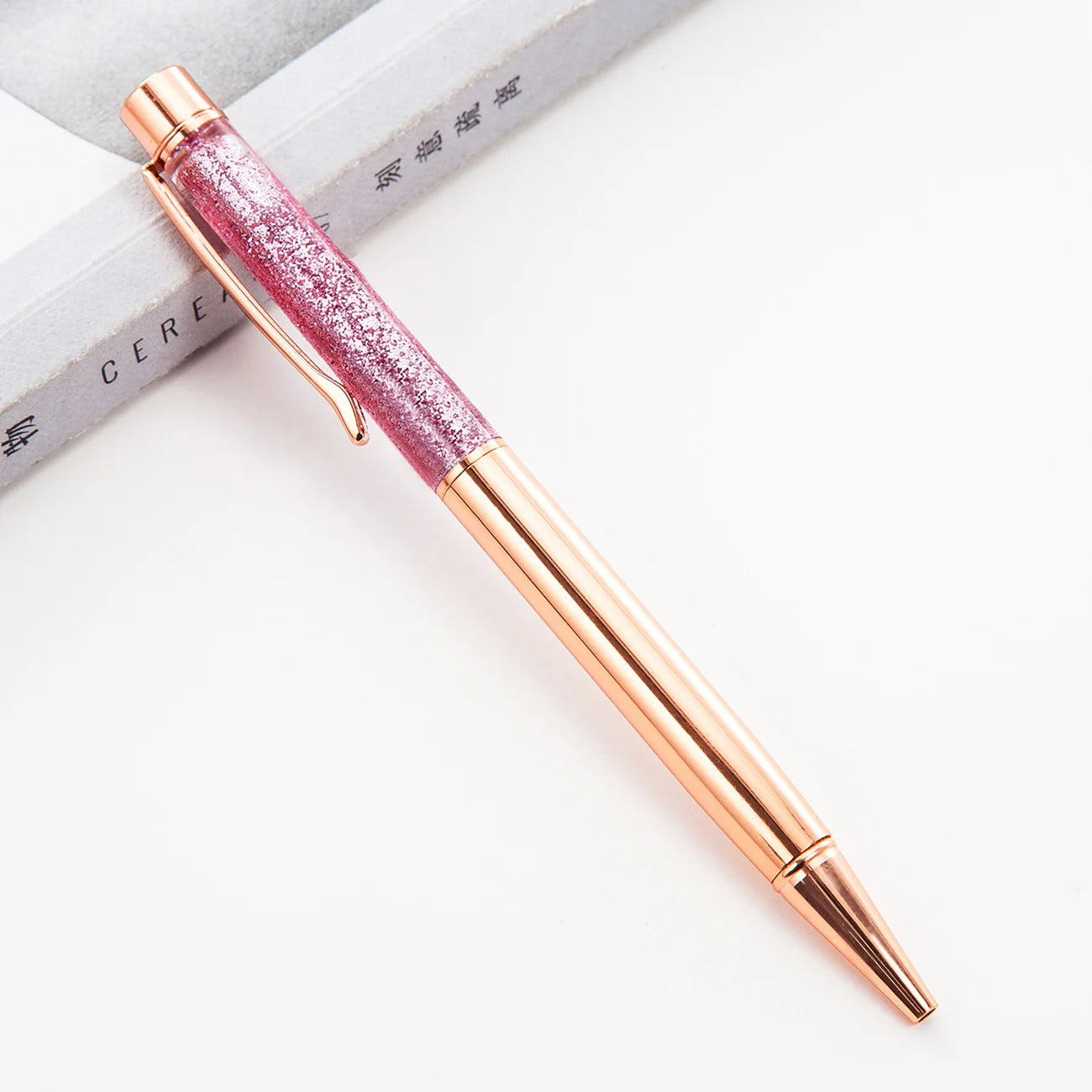 Lytwtw's Ballpoint Pen Oil Metal Office School Supplies Stationery Spinning Rose Gold Gift Cute Clip Glitter
