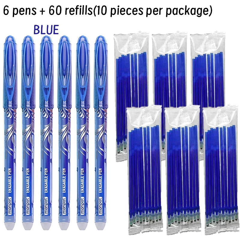 66pcs Erasable Pen refill Set Blue Black Ink Gel Pen Erasable Refill Rod Washable Handle School Office Writing Stationery