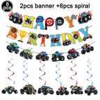 Monster Truck Party Supplies Disposable Tableware Plates Napkin Banner Tablecloth for Kids Boys 2nd Birthday Party Decorations