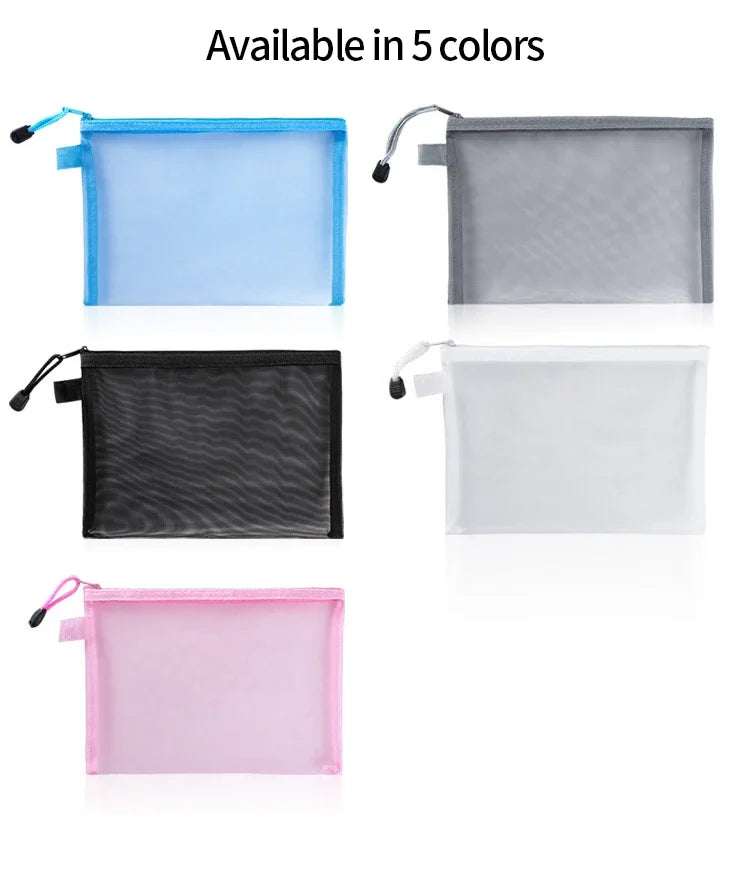 Nylon Mesh File Bag A4 A5 A6 Transparent Zipper Test Paper Information Bag Office Student Pen Bag Subject Bag Puzzle Storage Bag