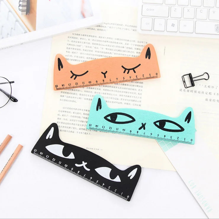 1 Pcs Lytwtw's Cute Kawaii Black Cat Kitten Straight Ruler Wooden Tools Cartoon Sewing Drawing Office School Stationery supplies