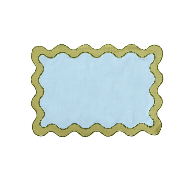High Quality Embroidered Napkin Vintage Wavy Edge Color Blocking Design Reusable Placemats Wedding Banquet Decoration