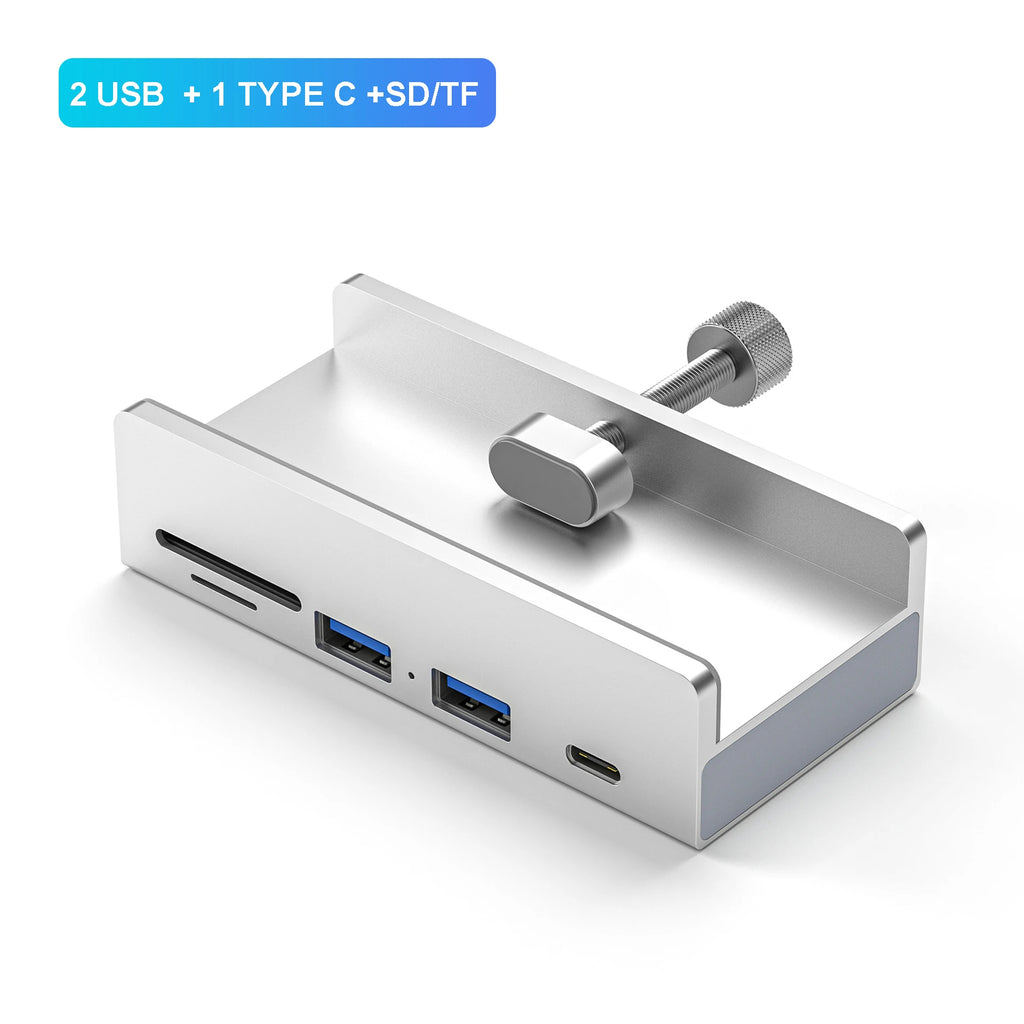 6-IN-1 Black Clip Dock 5Gbps USB 3.0 HUB Aluminum Alloy External Multi USB Splitter Adapter for Laptop Desktop with TF Card Slot