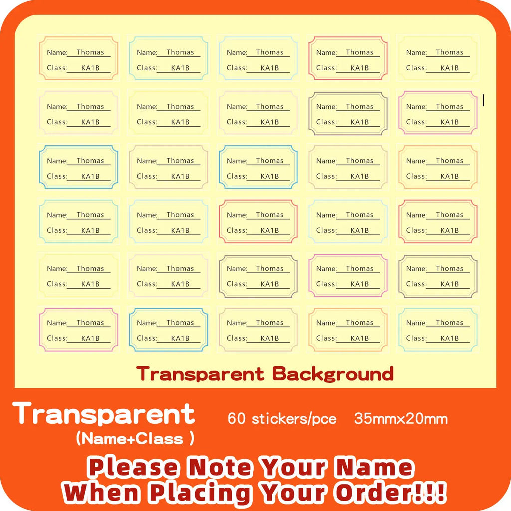 Custom Transparent Self-adhesive Baby Name Sticker Customised Kindergarten Tag in Hebrew Personalized Waterproof Stickers Label
