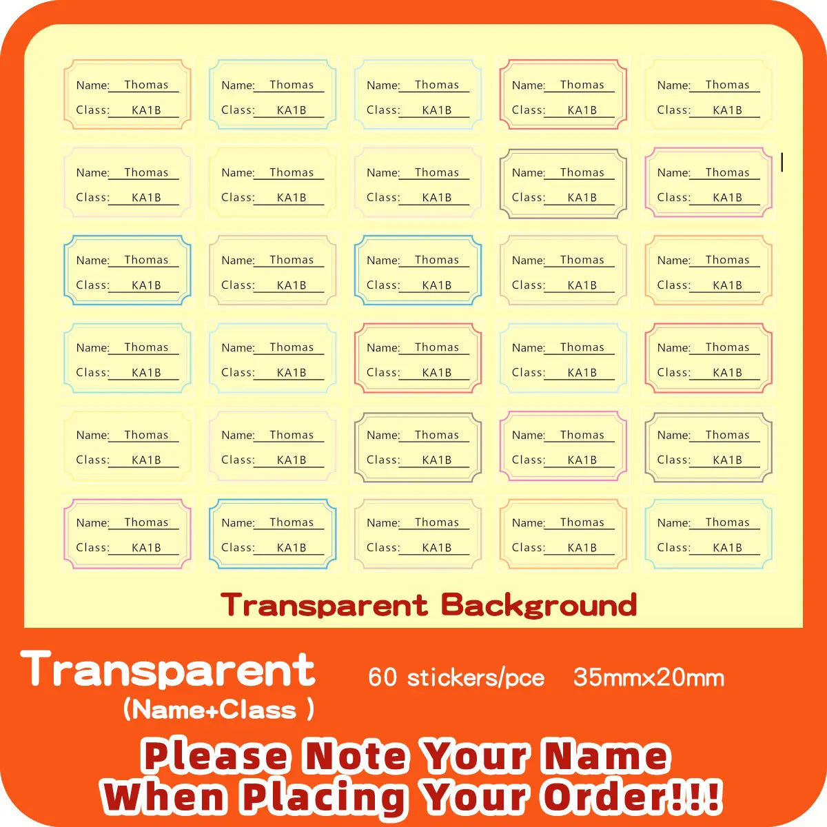 Custom Transparent Self-adhesive Baby Name Sticker Customised Kindergarten Tag in Hebrew Personalized Waterproof Stickers Label