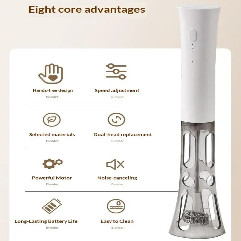 Milk Frother Machine Wireless Electric Mixer, Hands - Free 2 In1 Whisk, 3 - Speed Rechargeable For Baking/Coffee Frothing