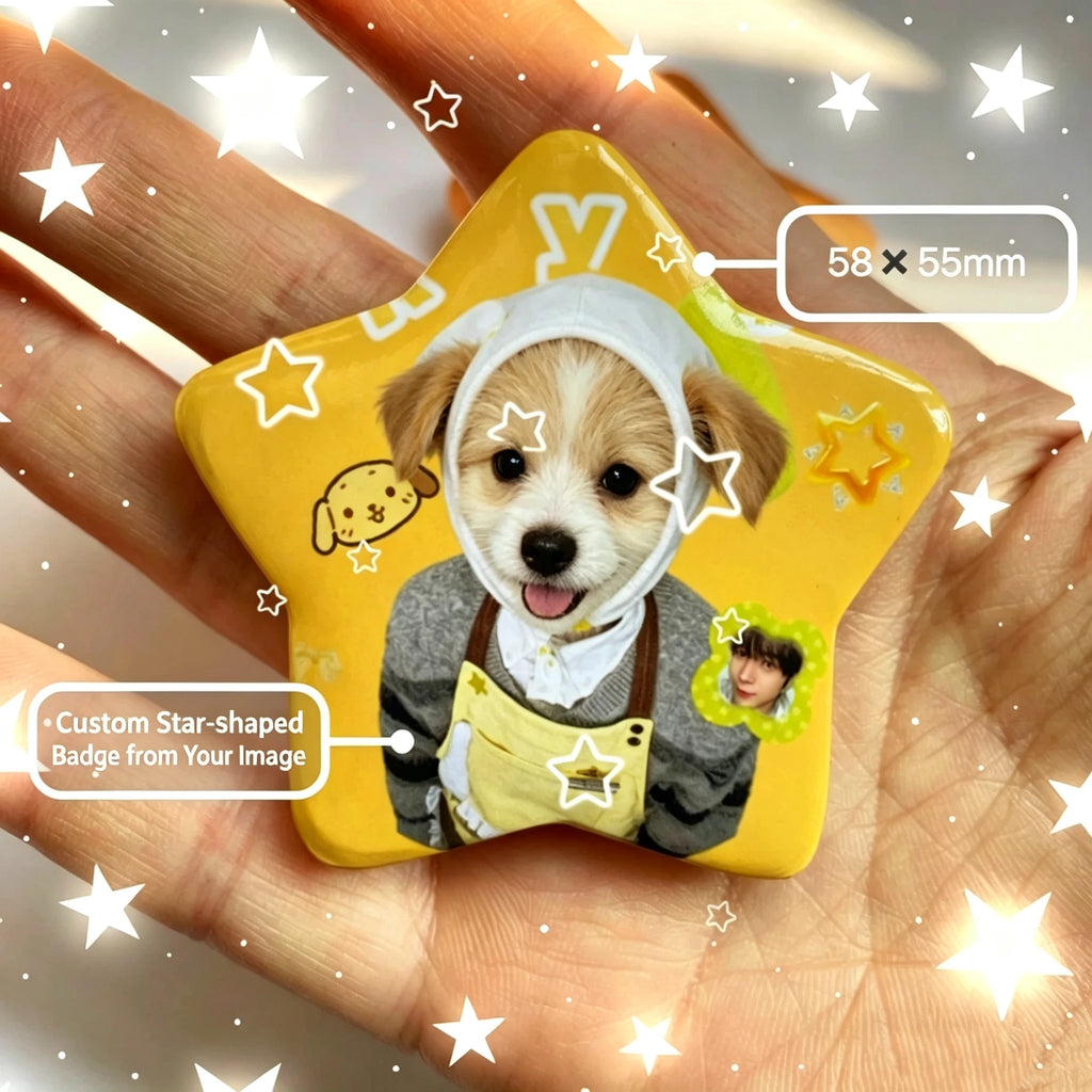 Custom Pins Custom Badges Personalized Photo Logo Tinplate Customized Pentagram Shaped Badge Based on Picture DIY Accessory Gift