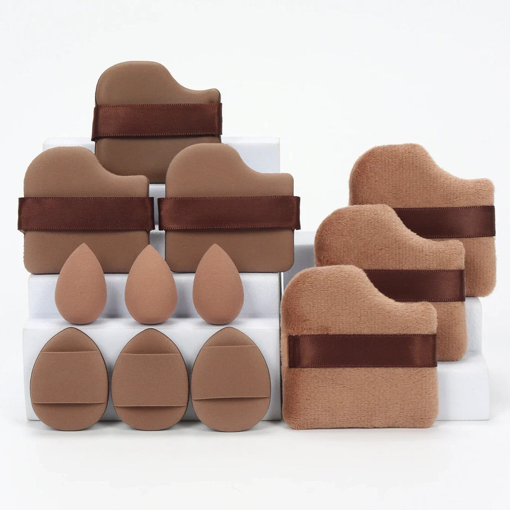 12-Piece All-Purpose Makeup Sponge Set, Made of 3 Loose Powder Puffs, 3 Mini Air Cushion Puffs, 3 Beauty Eggs and 3 Mini Beauty