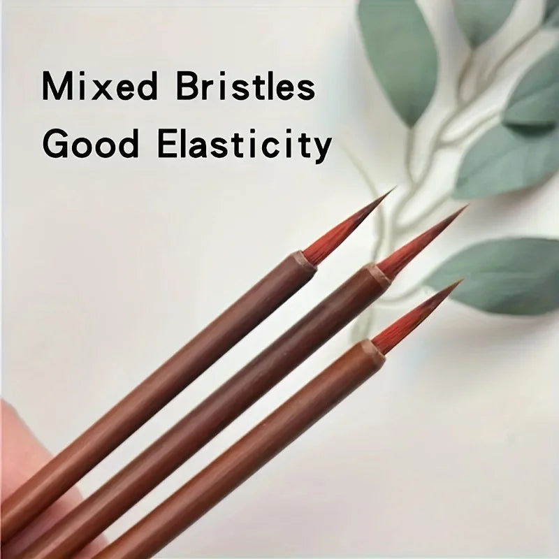 6Pcs/Set Chinese Calligraphy Brushes Hook Line Paint Pen Brush Painting Writing Small Regular Script Art Watercolor Ceamic Brush