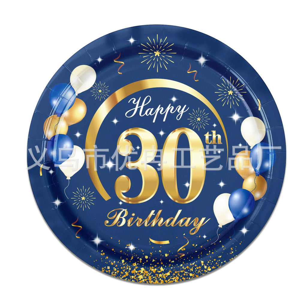 18th 30th 40th 50th 60th 70th Birthday Decorations Men Women Blue Birthday Happy Birthday  Plates Cup Tableware Anniversary