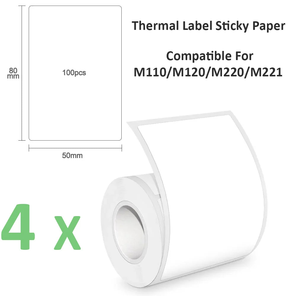 50×80mm Self-Adhesive Thermal Label Rolls with 100 Labels, Works for M100/M110/M220 Printer, Office School Commercial Shipping