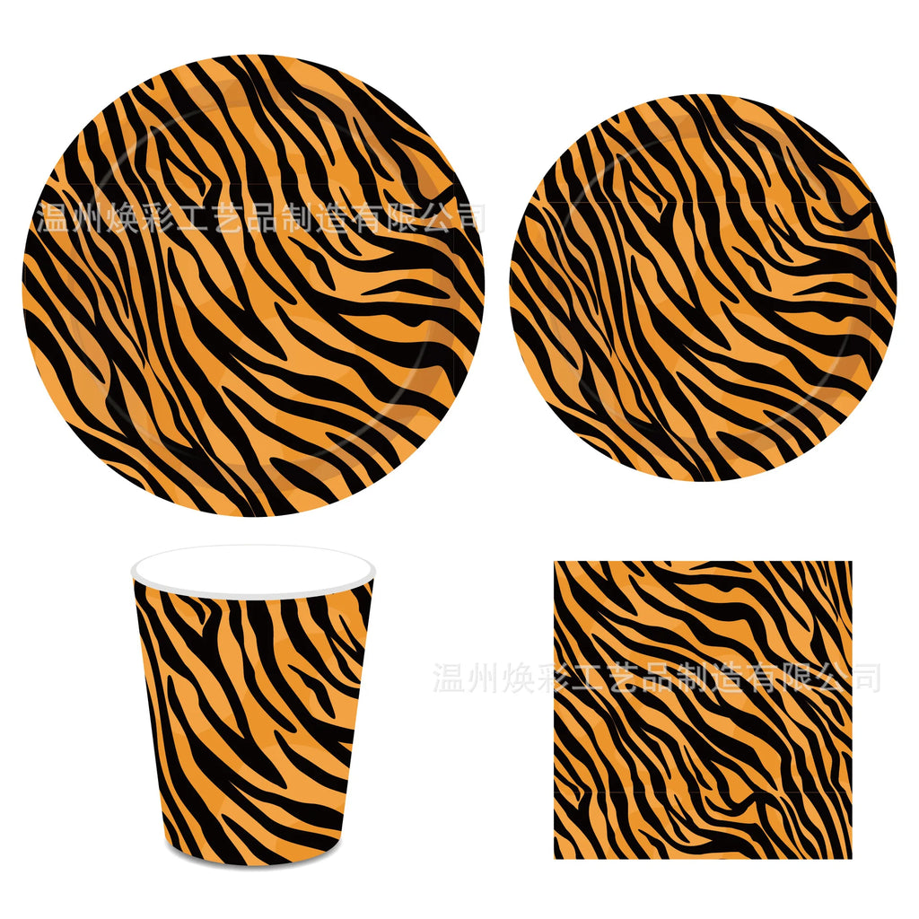 Jungle Safari Wild Animal Party Supplies Disposable Jungle Zoo Animal Print Paper Plates Napkins for Birthday Party Baby Shower