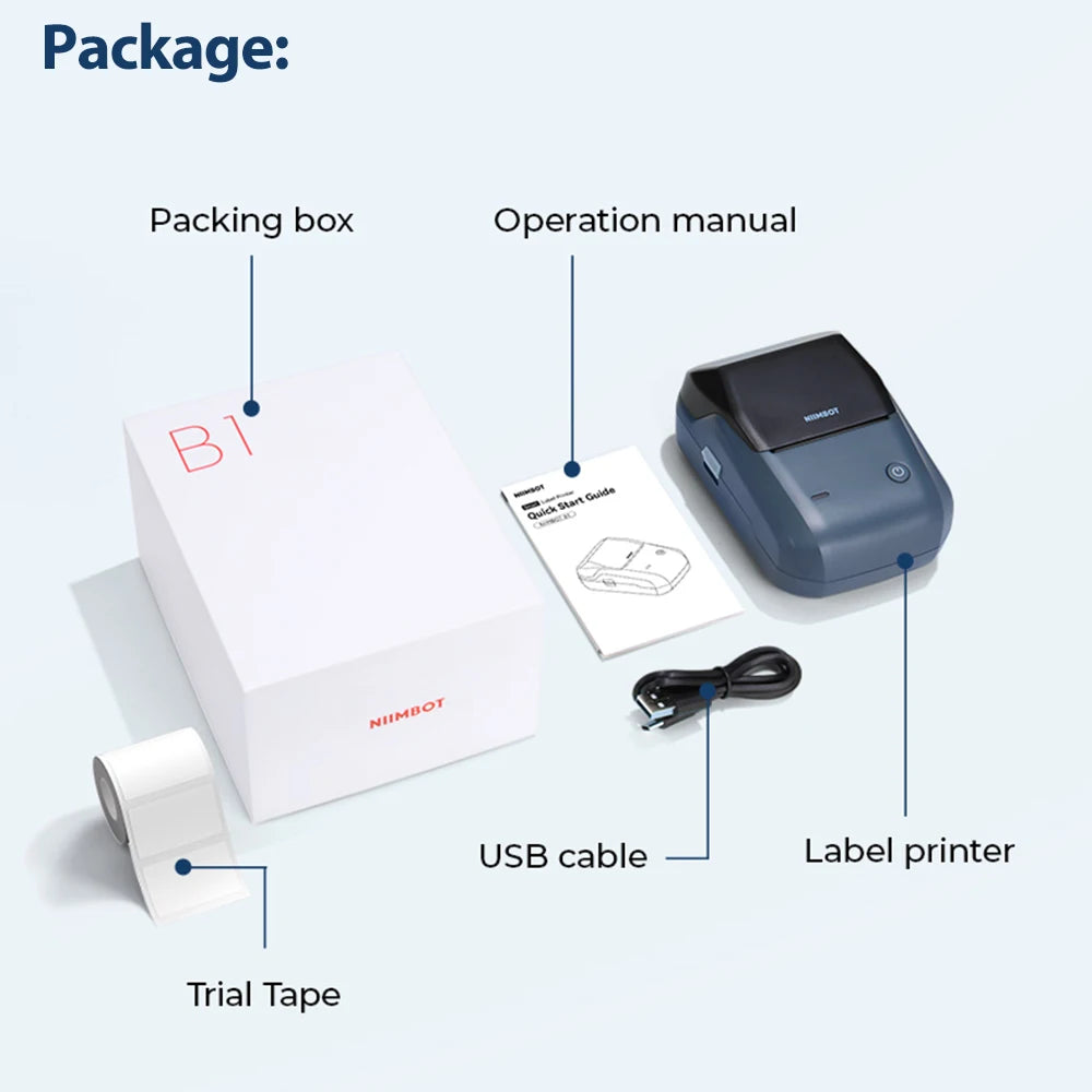 Portable Niimbot B1 Wireless Label Maker Adhesive Sticker Printer Labeling Machine DIY 20-50mm Labels for Office Home