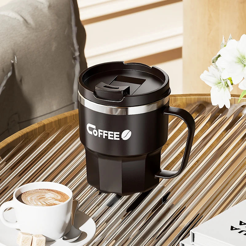 400ml Double Wall Insulated Coffee Mug 304 Stainless Steel Coffee Cup With Lid And Handle Reusable Water Cup
