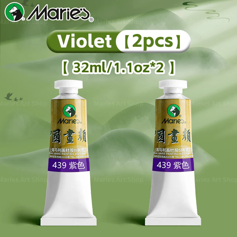 Marie's Chinese Painting Pigment Set,2pcs 20 Colors 32ml/1.13oz Tube,Watercolor Sumi Paint Kit for Drawing,Writing,Ink,Landscape