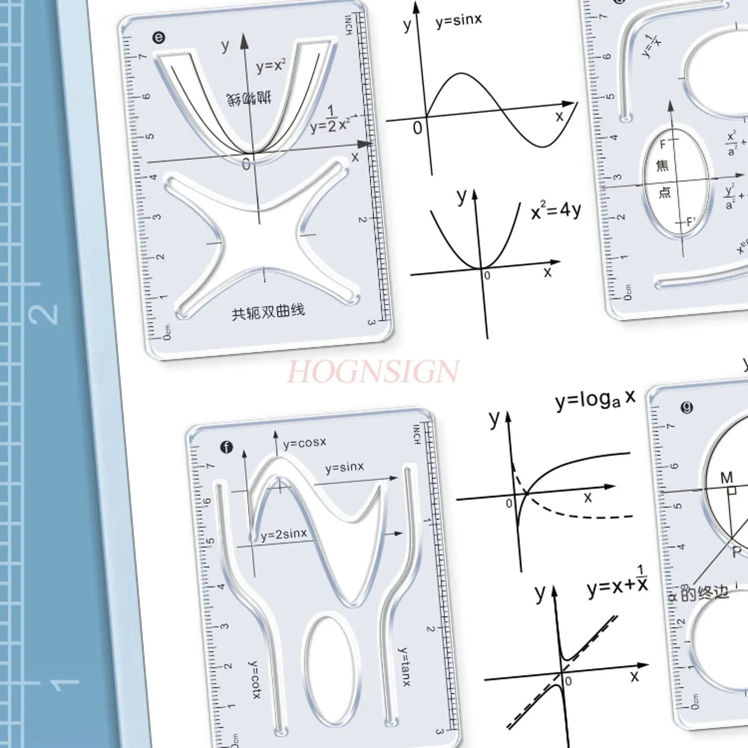 8pcs/set Multi functional geometric ruler, student drawing ruler, mathematical drawing design template