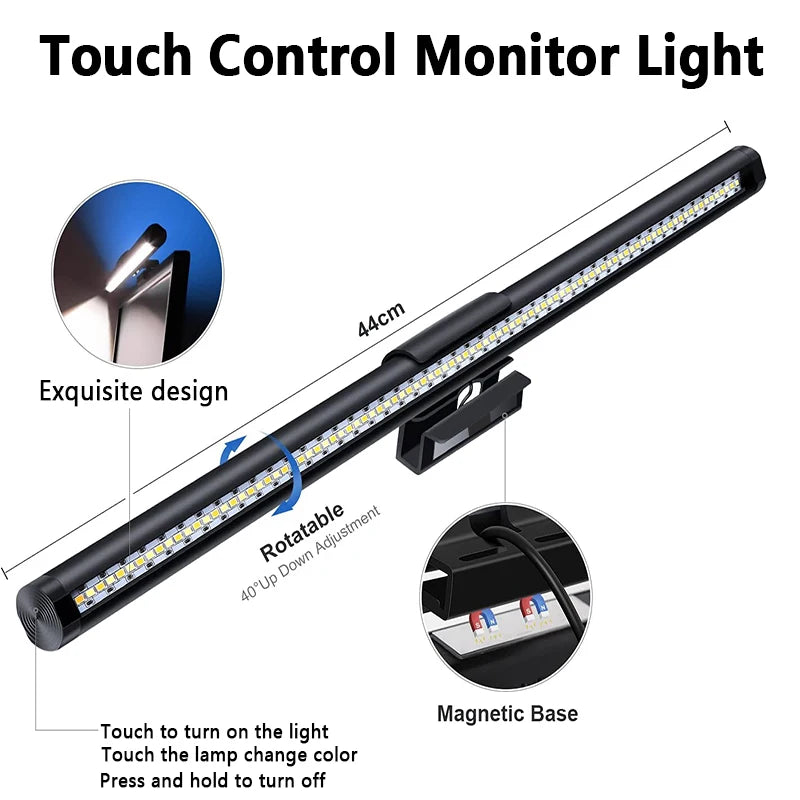 Wiscolor Computer Monitor LED Screen Hanging Light Bar Remote Control Stepless Dimming Eyescare USB Lightbar Reading Desk Lamp