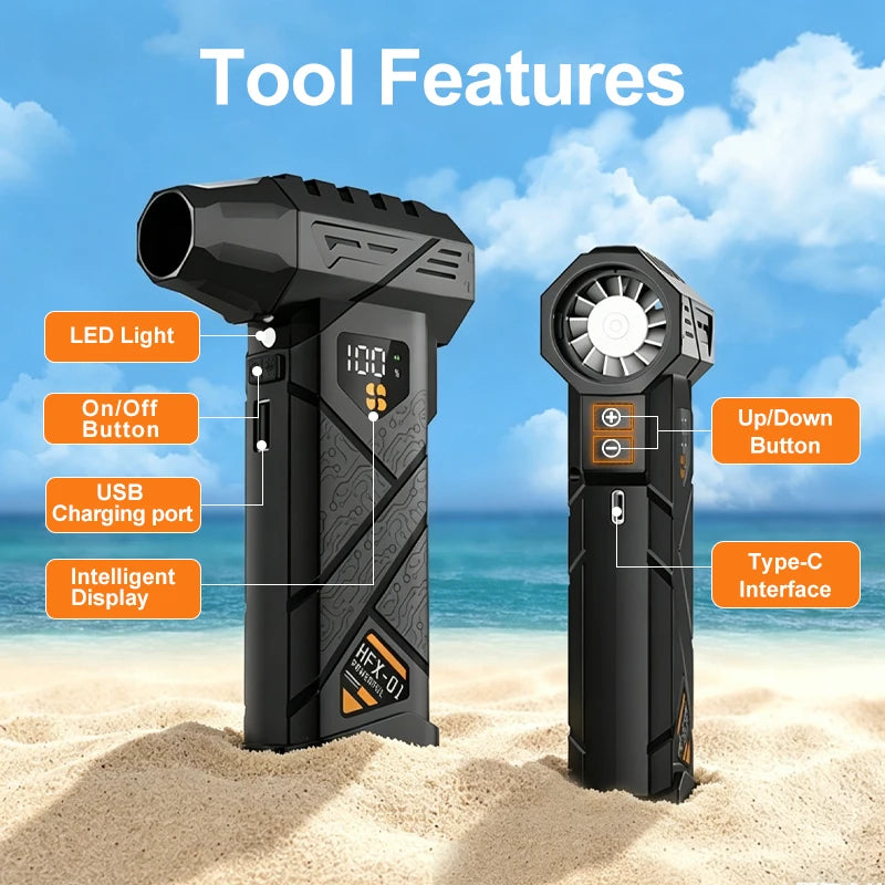 Powerful Violent Fan Air Blower 1000000RPM Turbo Jet Brushless Super Thrust 60m/s 4-Speed USB Rechargeable LED Light Power Bank