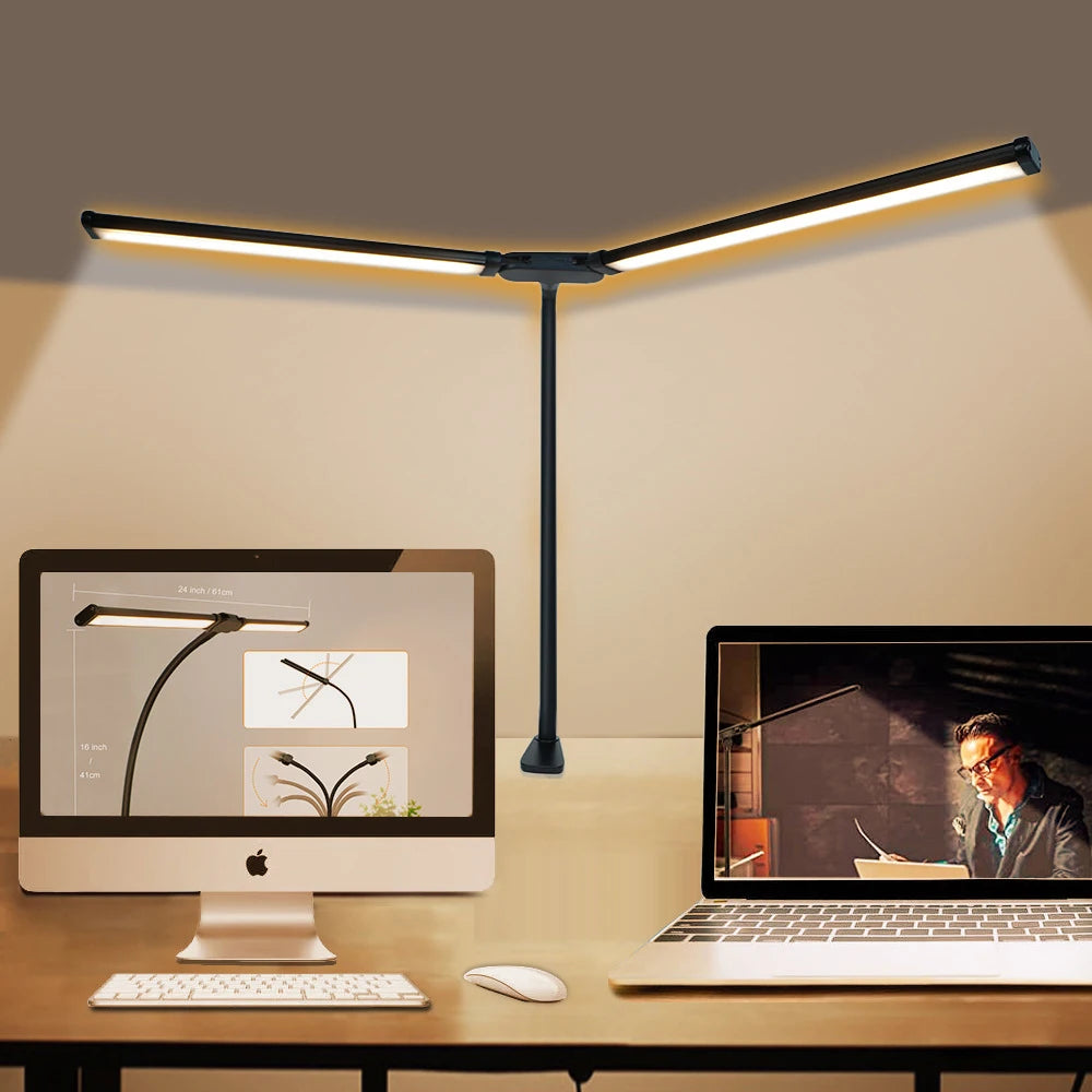 Single Double Triple Head LED Clip Desk Lamp Dimmable USB Eye-Caring Architect Table Lamp Computer Monitor Light for Office Home