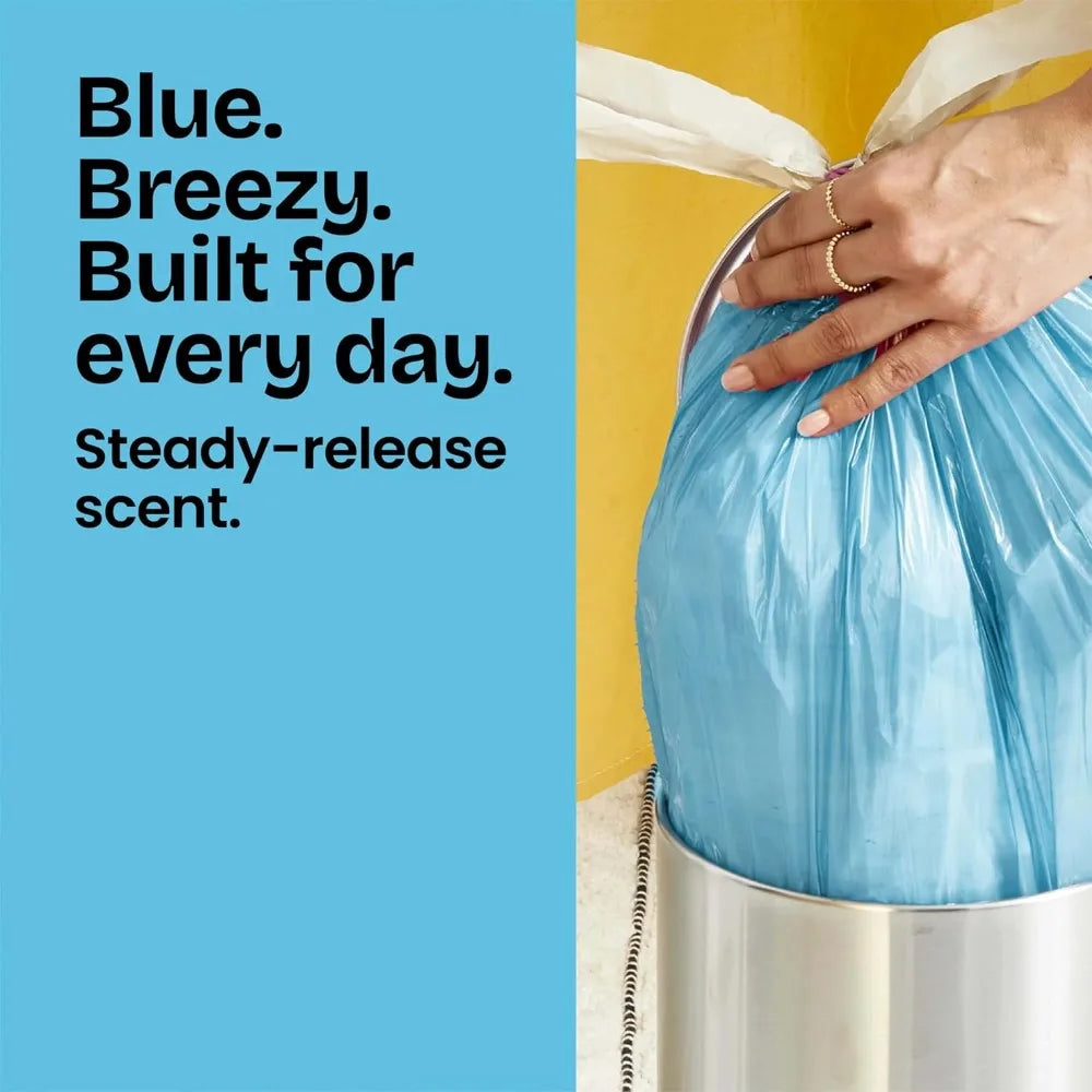 4 Gallon Drawstring Small Trash Bags 34‑Count, Blue Beachside Breeze Scent Plastic Garbage Bags, Odor Neutralizing for Bathroom Small Waste Cans