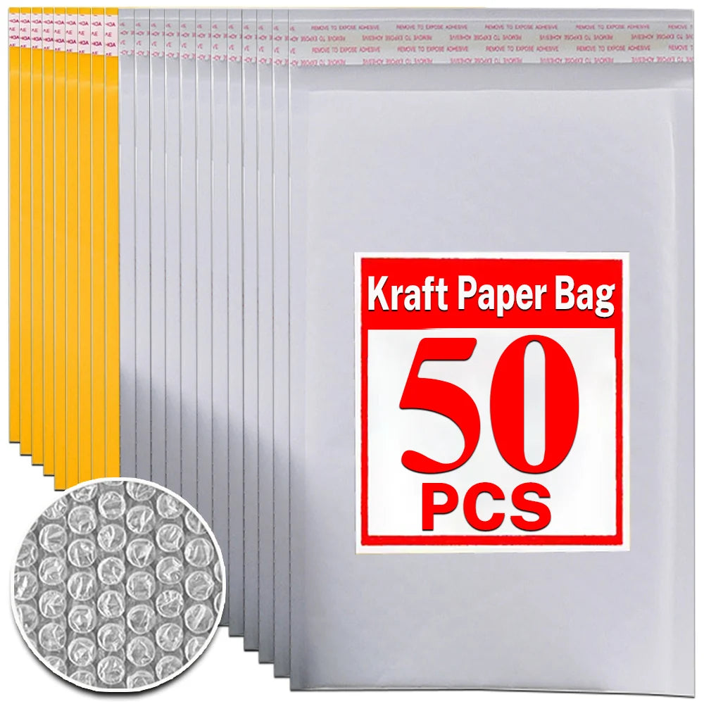 10-50PCS White/Yellow Kraft Bubble Film Mailing Envelope Bag Customizing Lightweight Shipping Protection Bubble Padded Envelopes