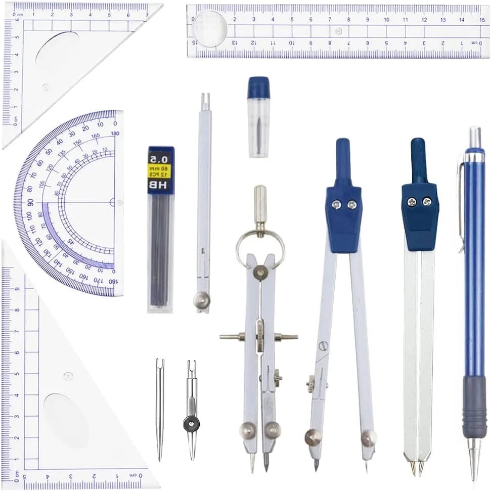 Professional Metal Geometry Kit 13PCS Precision Math Drawing Tool Mathematical Compass Protractor Set Student Engineer Architect