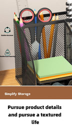 7 Compartment Metal Mesh Desktop Organizer with Drawer Pen Pencil Holder Stationery Storage for Home Office School Students Dorm