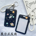 1Pc Solid Color Student Bus ID Card Protective Cover Keyring School Access Door Card Credit Card Holder Bag Set Key Chain
