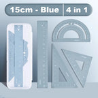 Deli 4Pcs Metal Ruler Set Multifunctional Straight Triangle Ruler Protractor Math Geometry Kit for School Kids Drawing Measuring