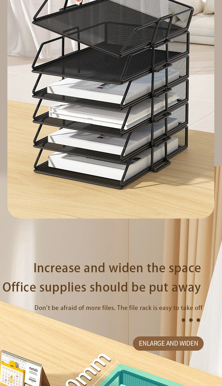 Metal desktop file rack, bookcase, office file storage box, multi-layer iron file frame, data storage, folder shelving