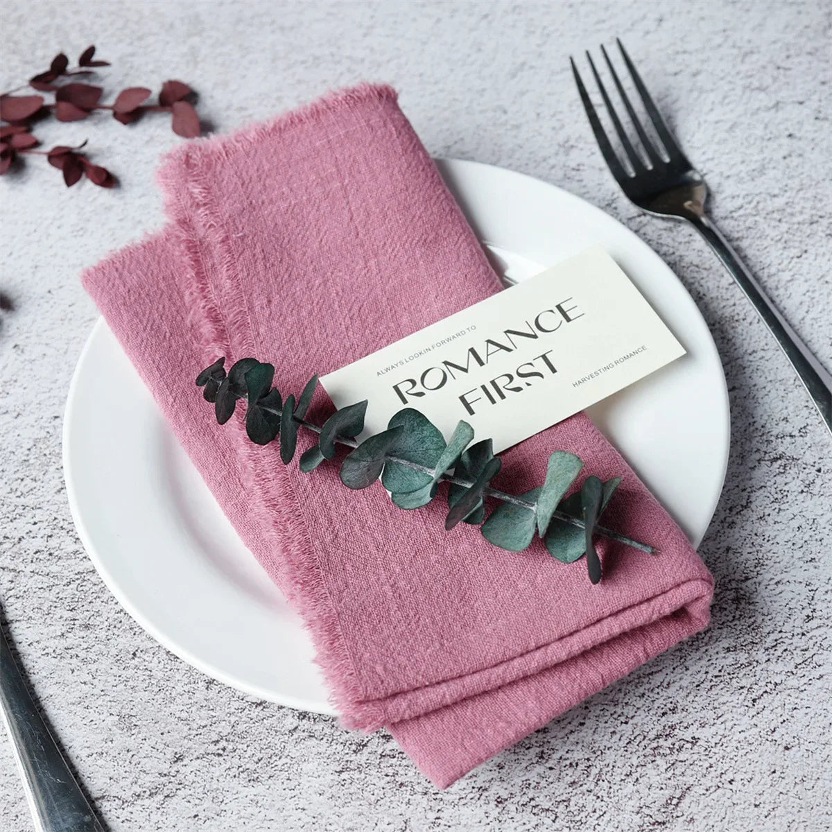 10Pcs 32x32cm Handmade Cloth Napkins with Fringe, Delicate Rustic Decorative Table Napkins for Wedding/Dinner/Party