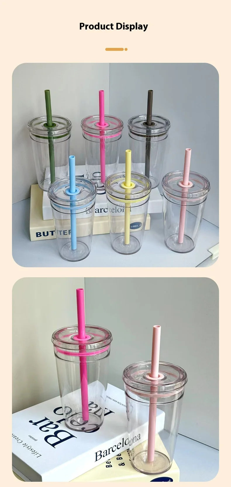 450ML Summer High-value Milk Tea Straw Plastic Cup Transparent Multi-color Thickened Coffee Cup Office Water Cup