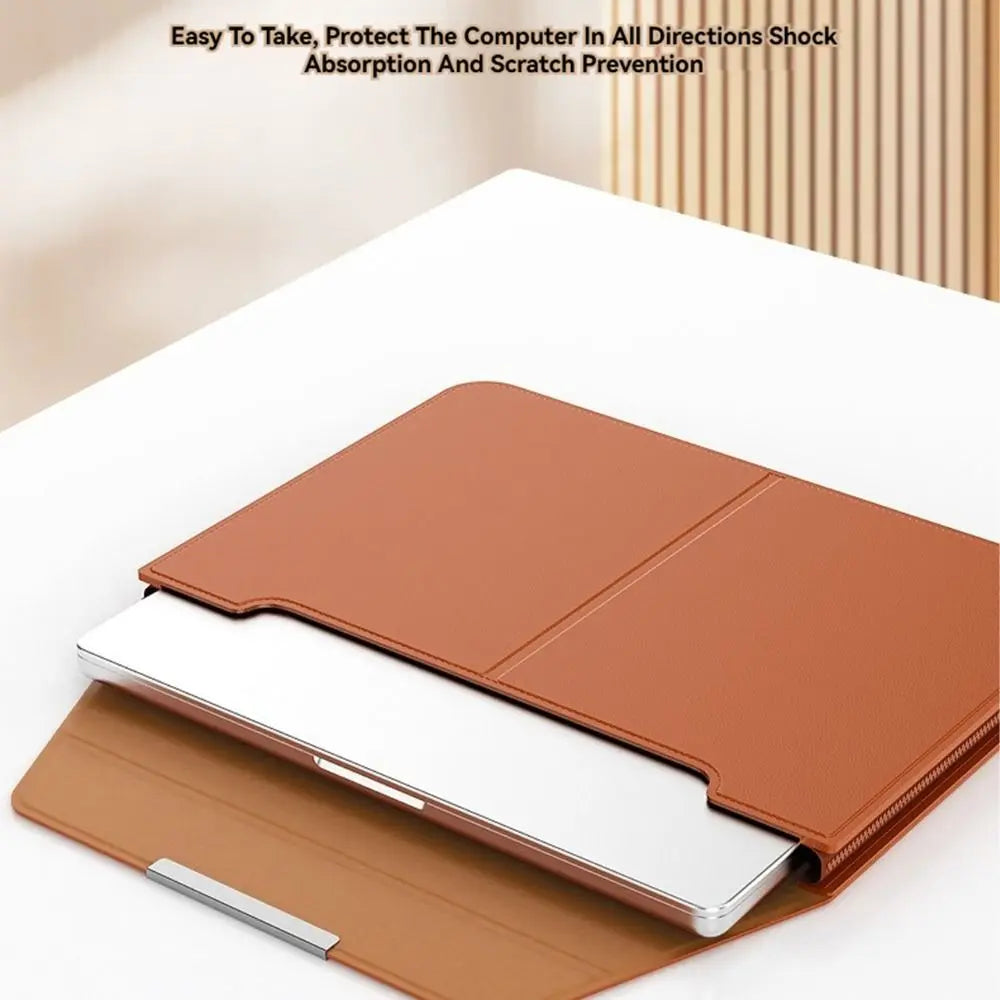13-14/15-16 Inch Laptop Sleeve Holder Automatic Closing Multifunction Carrying Pouch with Stand Leather for Macbook Air