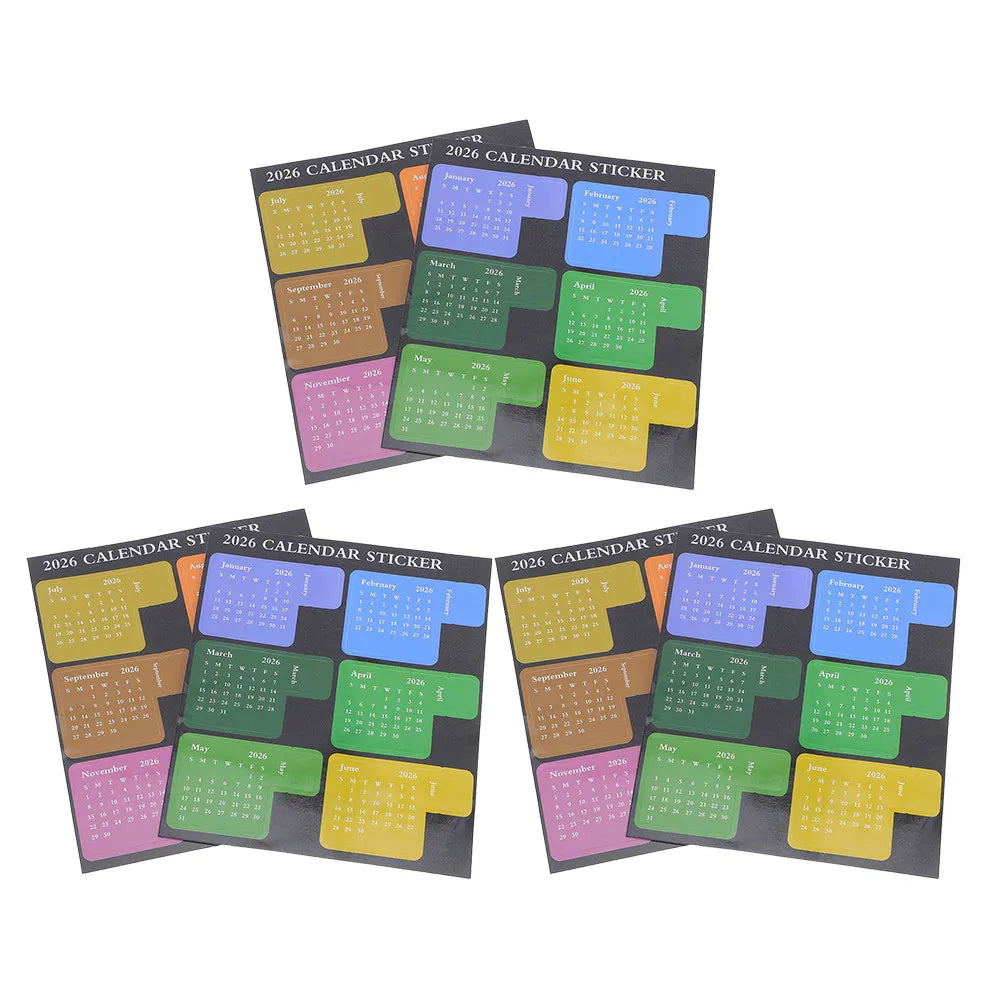 6Pcs 2026 Schedule Calendar Stickers Monthly Planner Adhesive Index Divider Tabs Colorful Notebook Weekly Planner Daily Journal