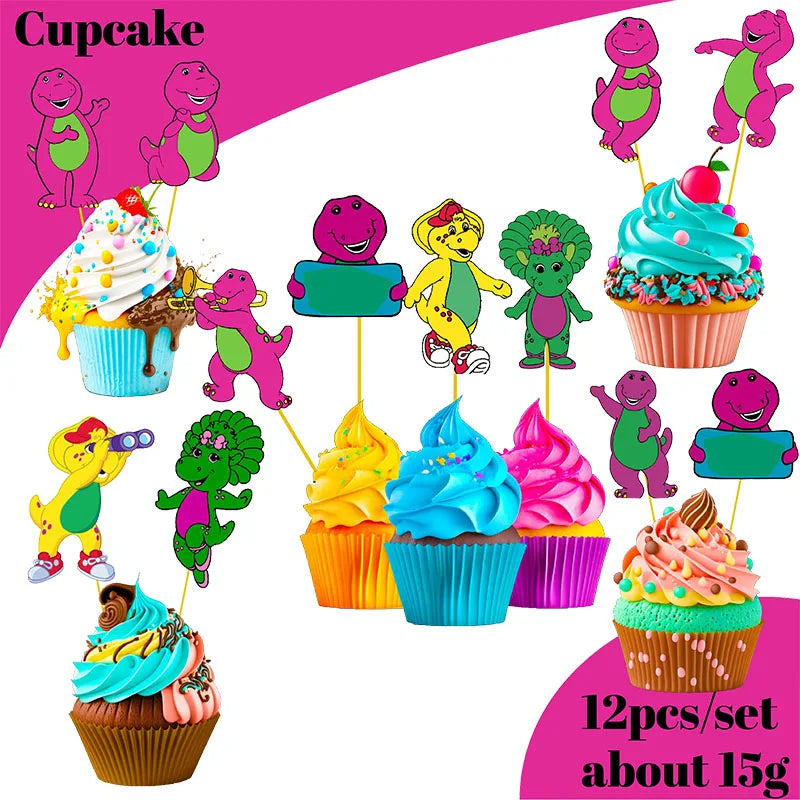Dinosaur Barney Party Supplies Decorations Kids Birthday Disposable Tableware Tablecloth Cups Plate Party Theme Favors