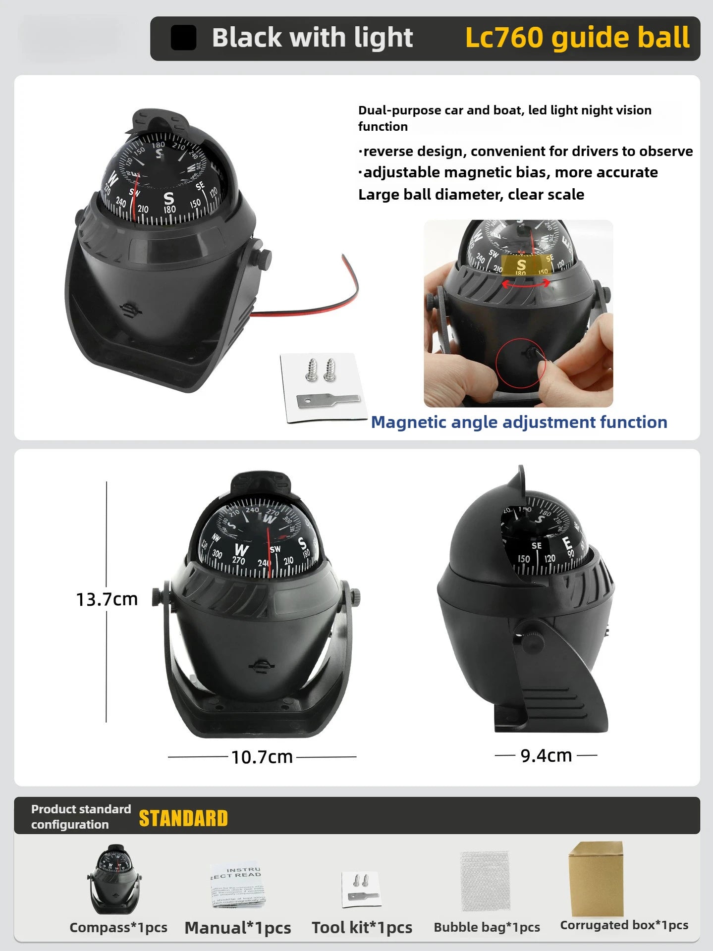 High Precision LED Light Pivoting Compass Navigation Electronic Compass For Marine Boat Car