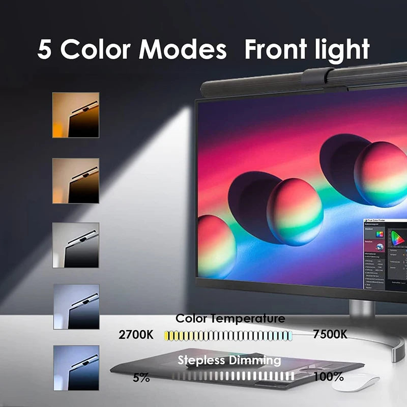 Monitor Screen Light RGB LED Desk Lamp Monitor Light Bar Computer Eye-Care Stepless Dimming Lighting Table Lamp for Work Gaming
