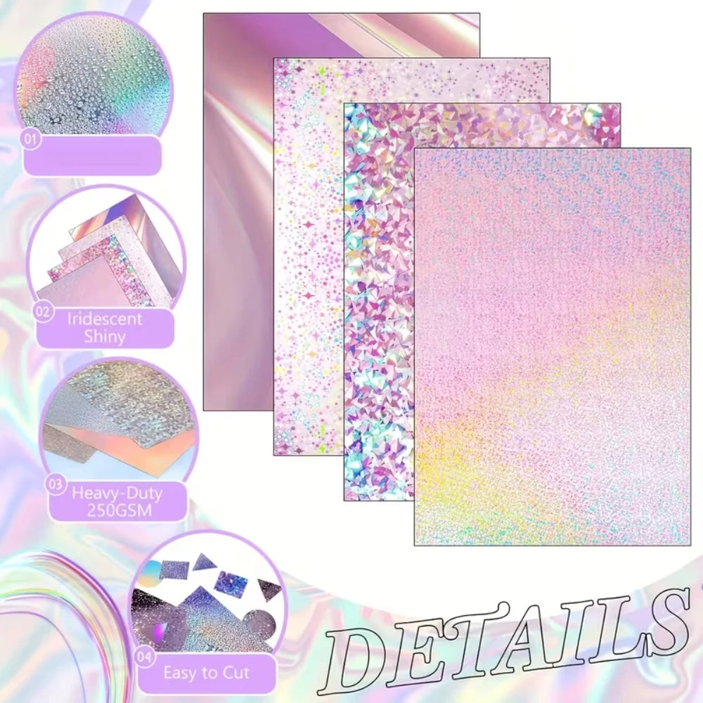 20 Sheets Holographic Cardstock 8.5 x 11, 250gsm Metallic Cardstock Glitter Shiny Iridescent Mirror Paper for Scrapbooking DIY