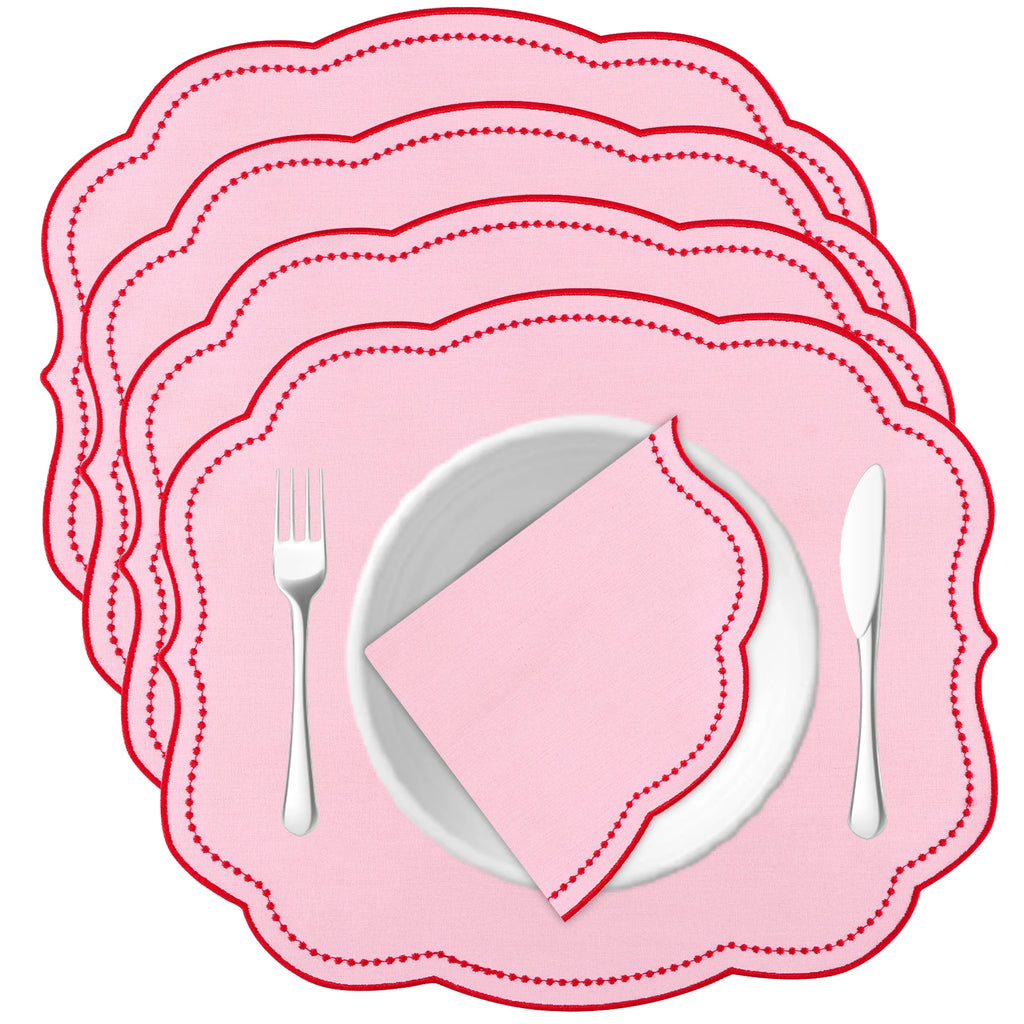 Lotus Shaped Embroidered Edge Napkins 4pcs/set Thickened Pure Cotton Breathable Placemats for Weddings Christmas Daily Party