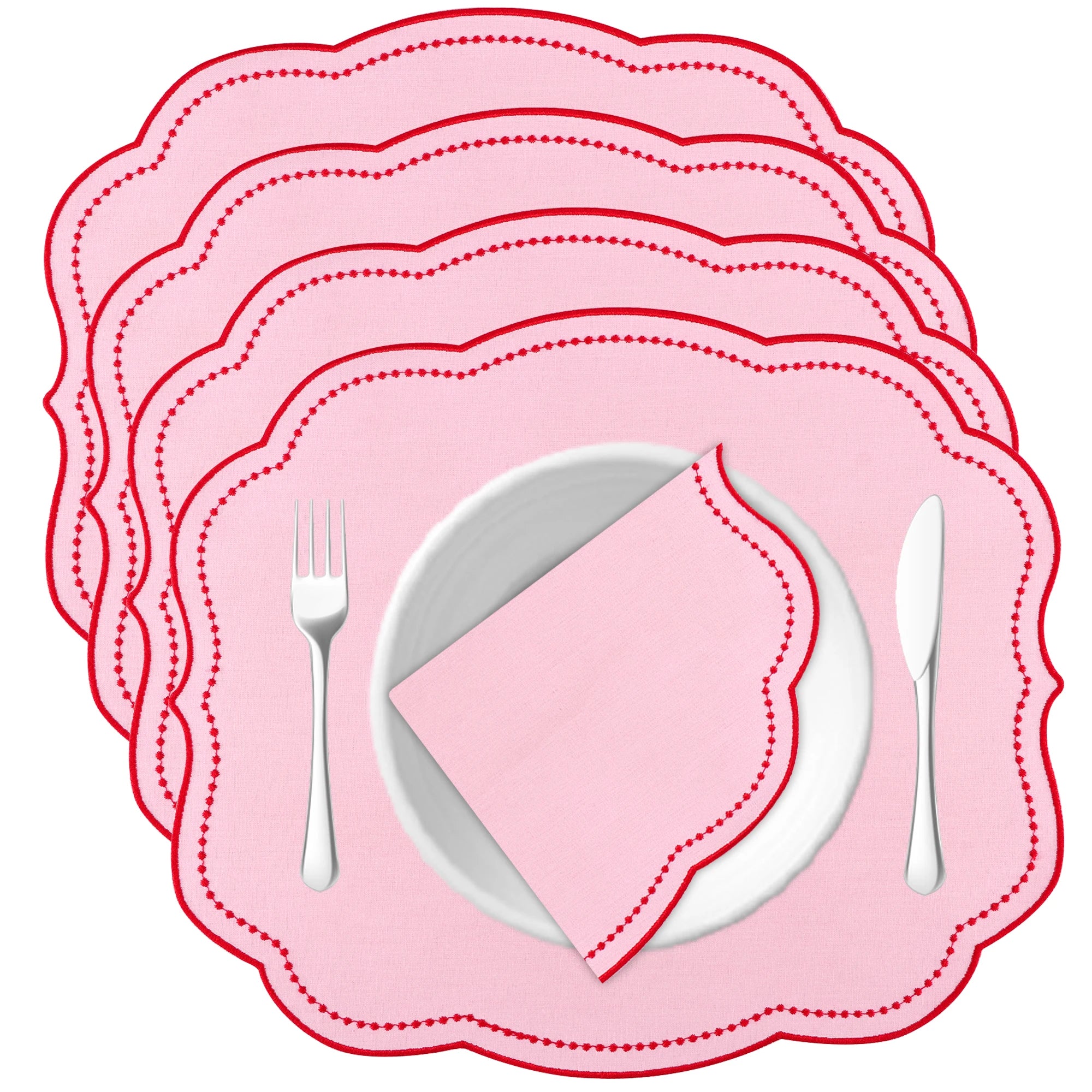 Lotus Shaped Embroidered Edge Napkins 4pcs/set Thickened Pure Cotton Breathable Placemats for Weddings Christmas Daily Party