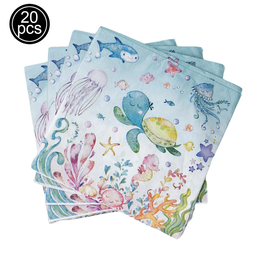 Ocean Sea Birthday Party Tableware Turtle Whale Print Plates Napkins Cups for Baby Shower Ocean Party Birthday Decorations